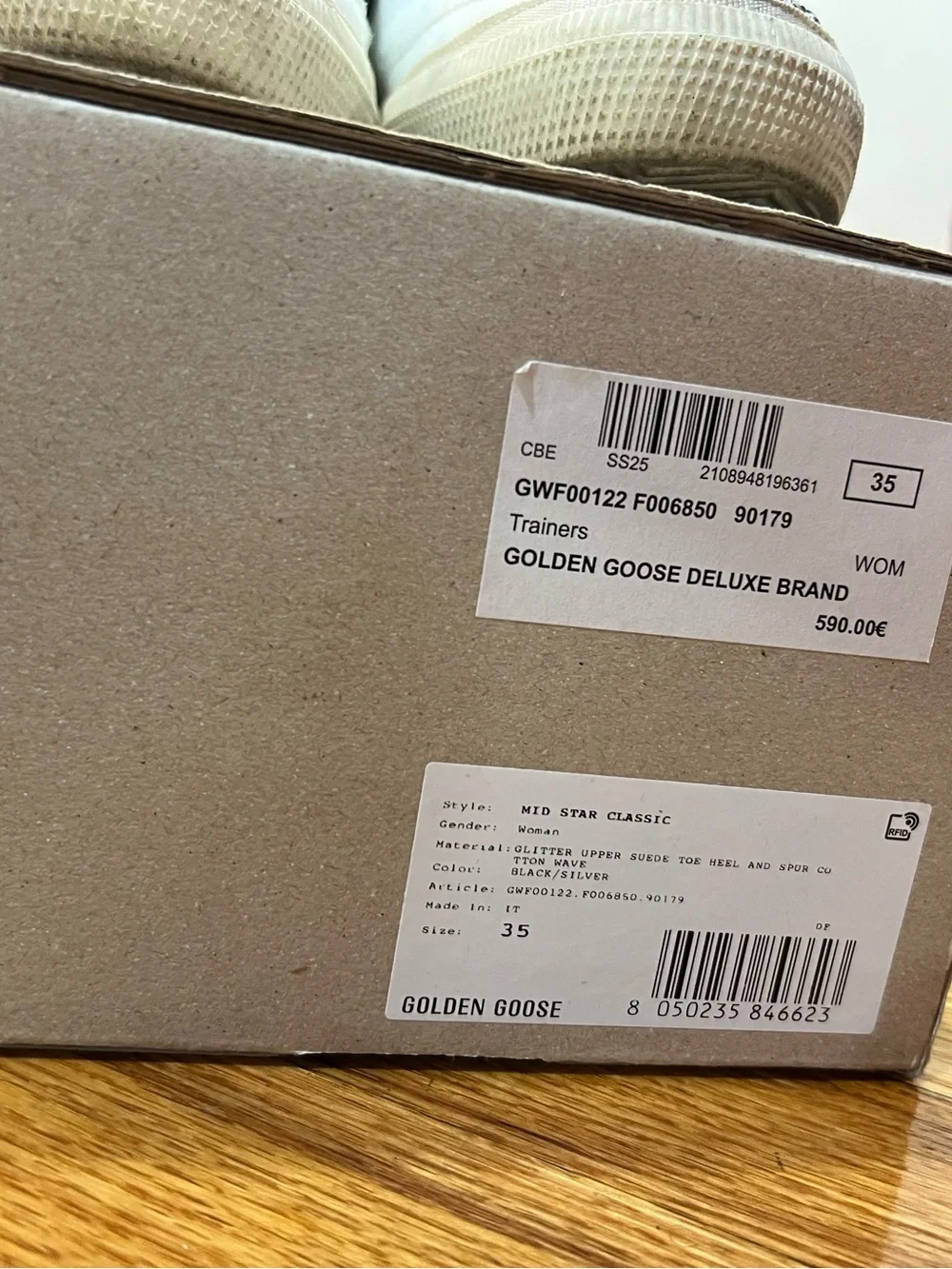 Golden Goose Kids White and Silver Glitter Velcro Sneakers